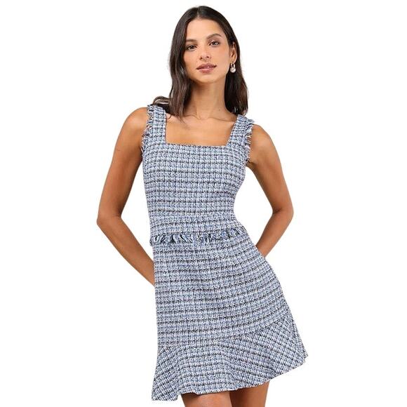 LULUS Women's Adorably Luxurious Tweed Raw Edge Sleeveless Mini Dress Size M - Picture 3 of 16